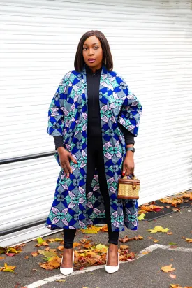 2pc African Print Midi Length Kimono Jacket and Headwrap Set- Issa Rae