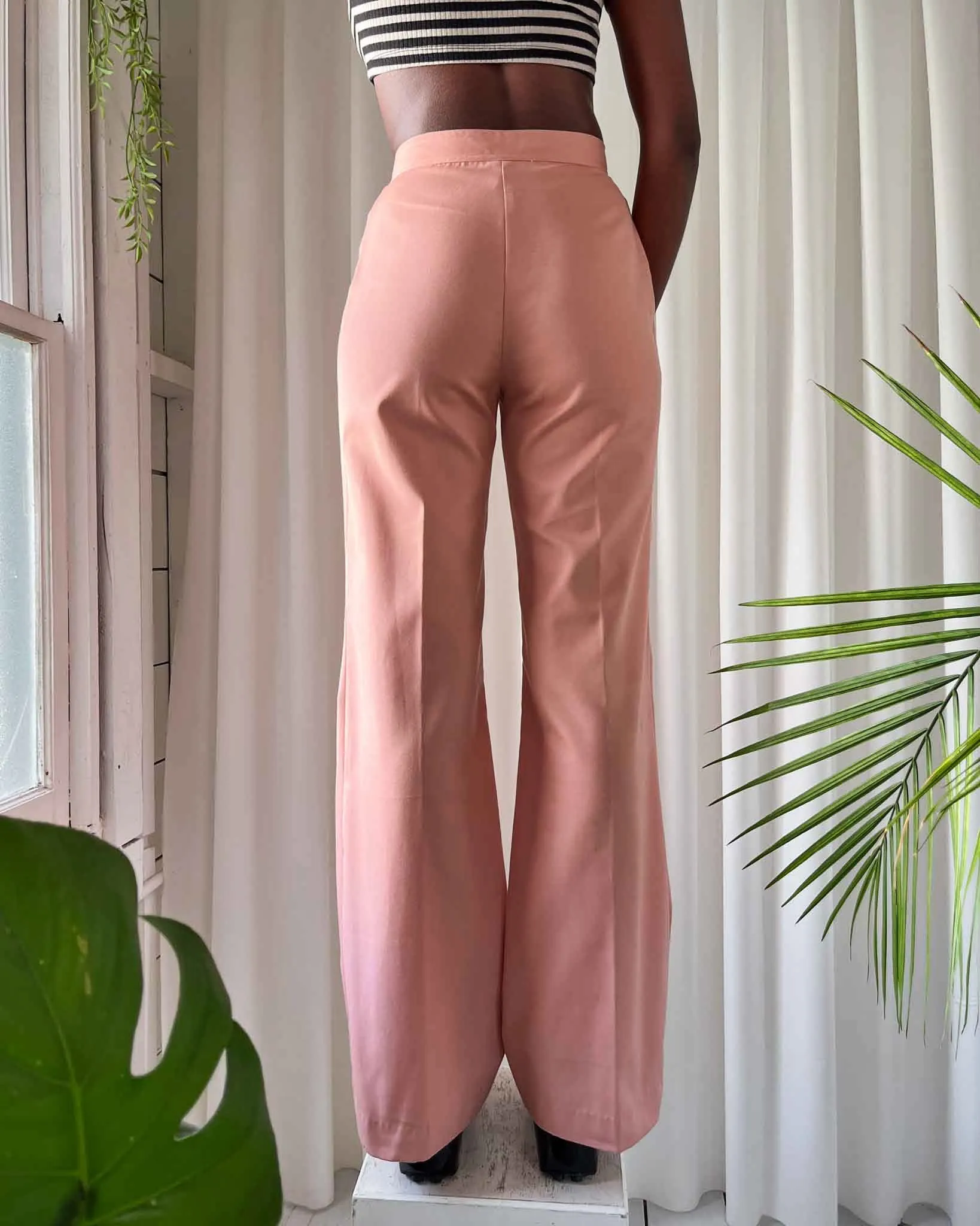 70s Pink Cotton Pant Suit | S