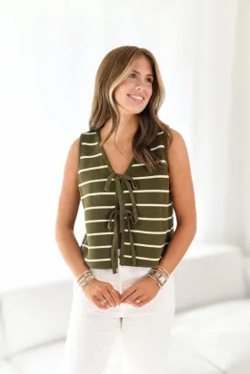 Alden Striped Vest - Olive/White