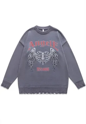 Angel wings sweater bones knit distressed scary jumper grey