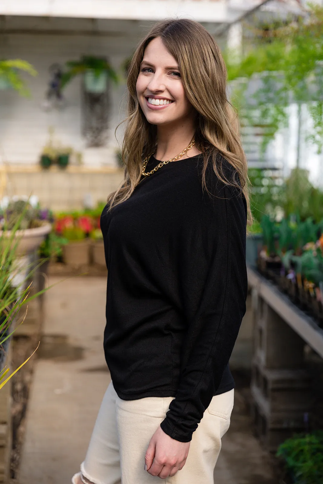 Bailey Dolman Long Sleeve Top-Black