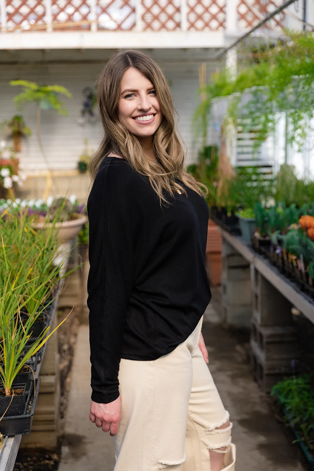 Bailey Dolman Long Sleeve Top-Black