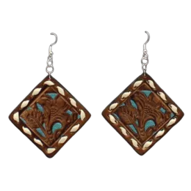 Blazin' Roxx Leather Tooled Buck Stitched Earrings