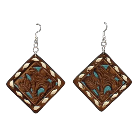 Blazin' Roxx Leather Tooled Buck Stitched Earrings