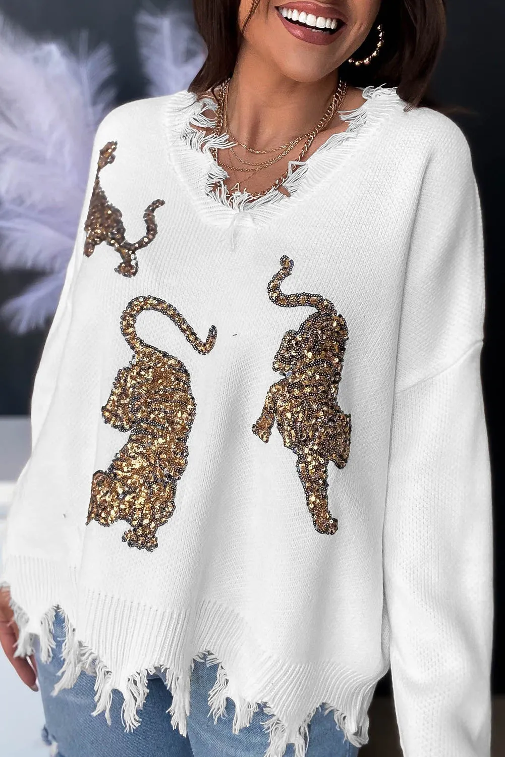 Bohemian Sequin Tiger Knit Sweater