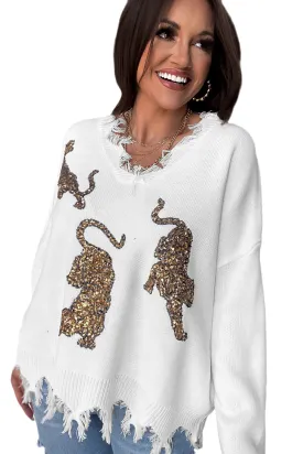 Bohemian Sequin Tiger Knit Sweater