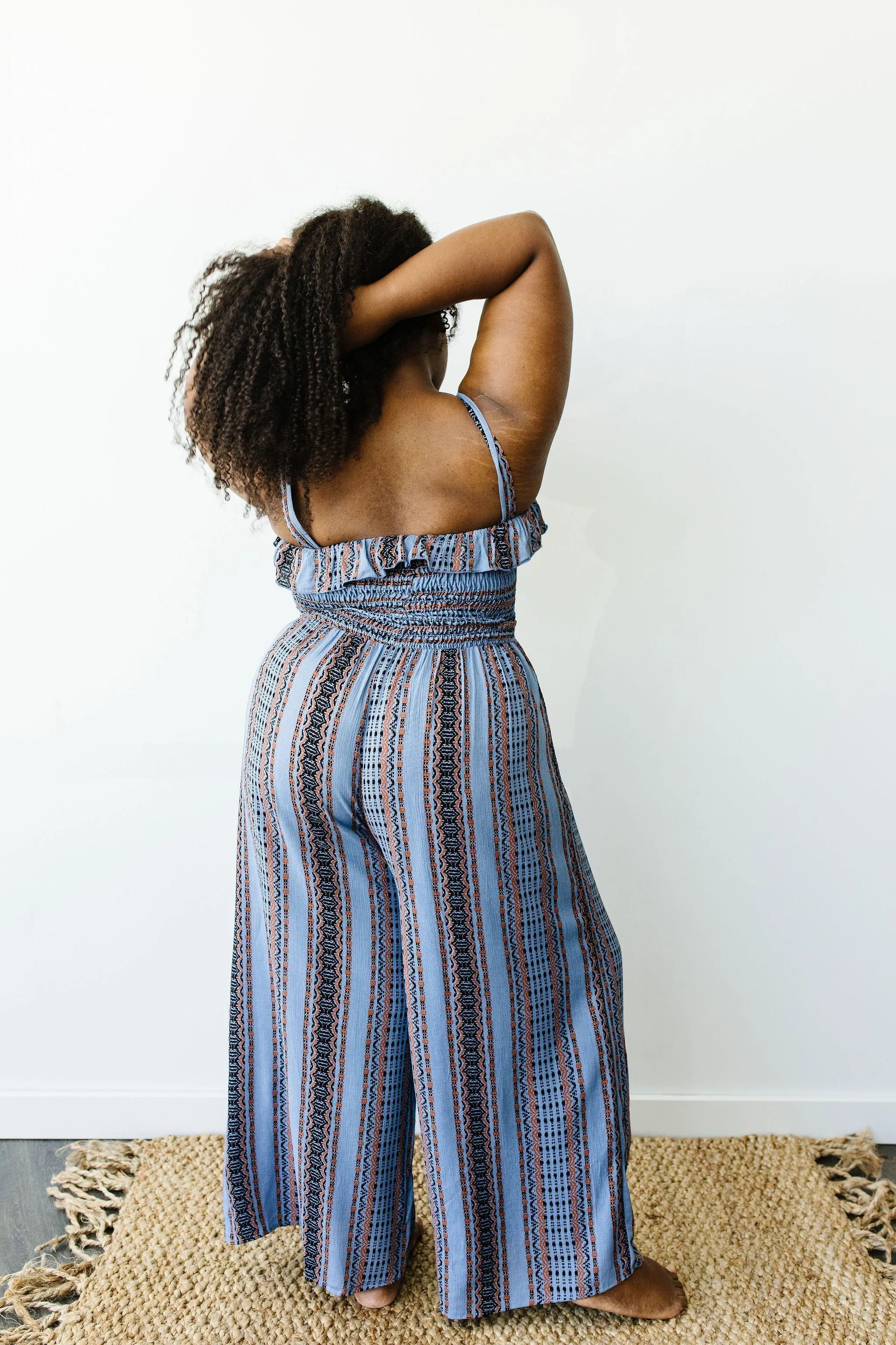 Boho Smocked Jumpsuit In Blue