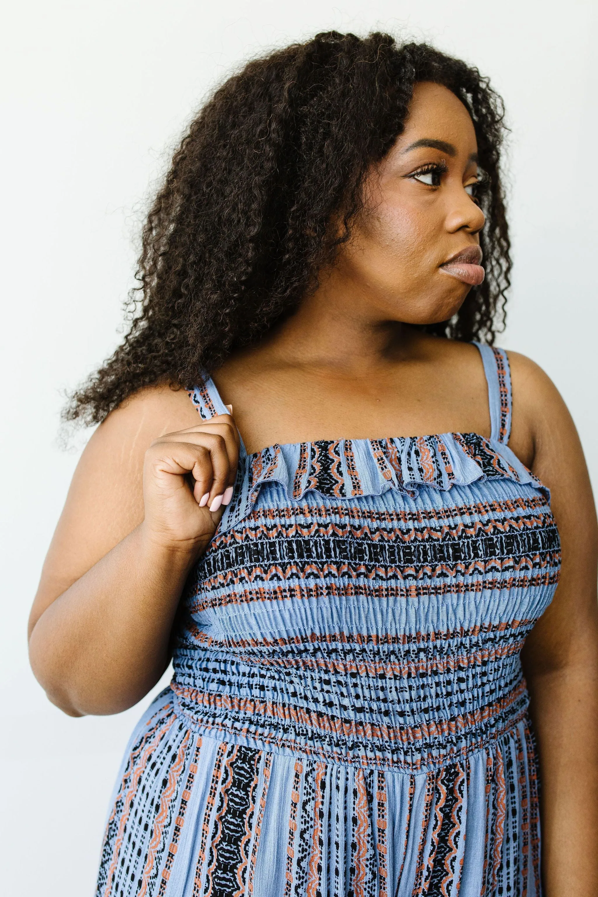 Boho Smocked Jumpsuit In Blue