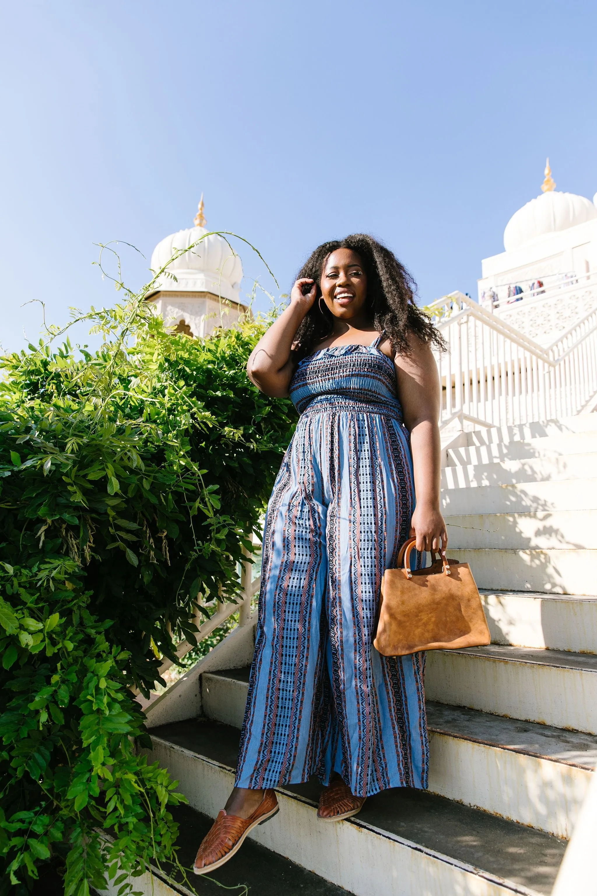 Boho Smocked Jumpsuit In Blue