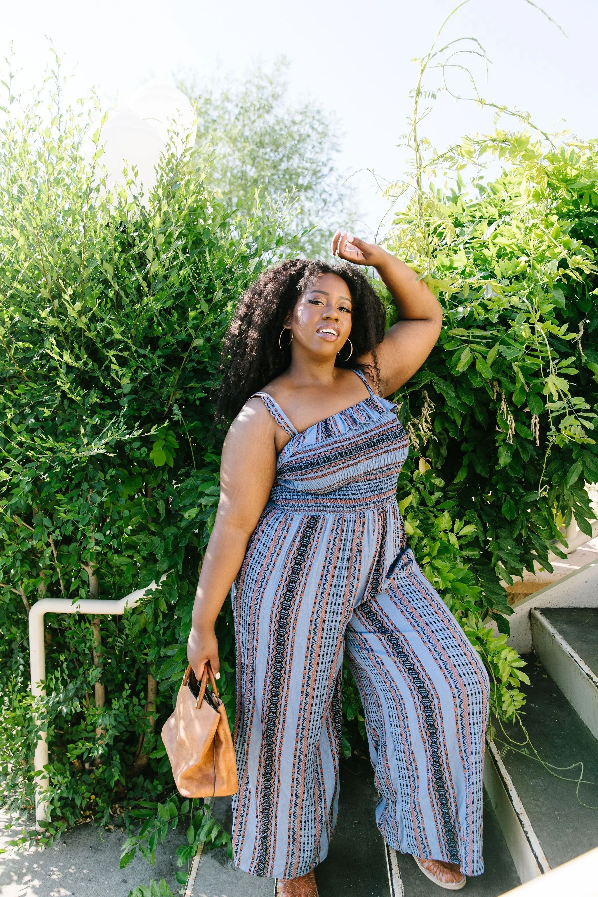Boho Smocked Jumpsuit In Blue
