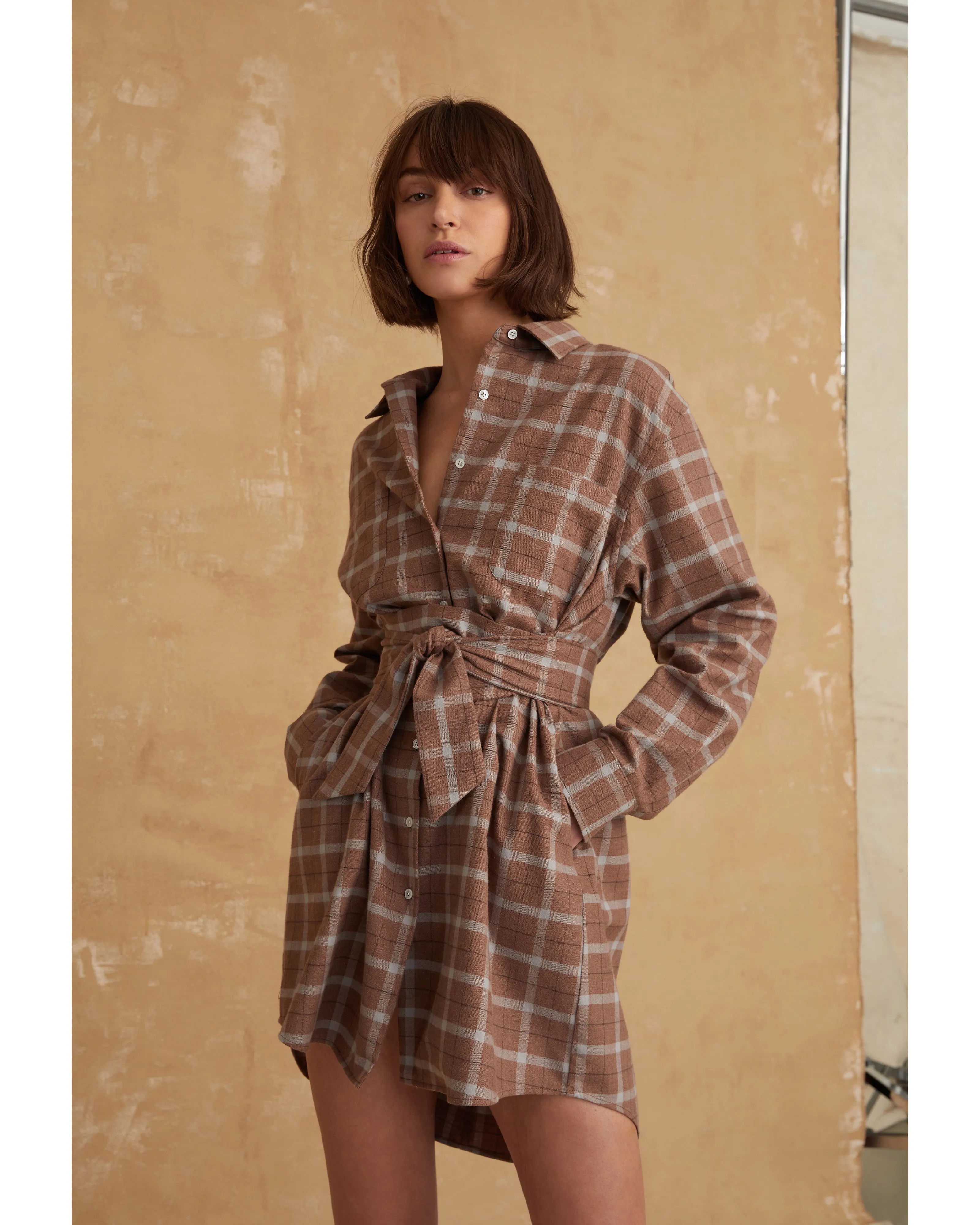 Brett Lightweight Flannel U-Back Mini Dress