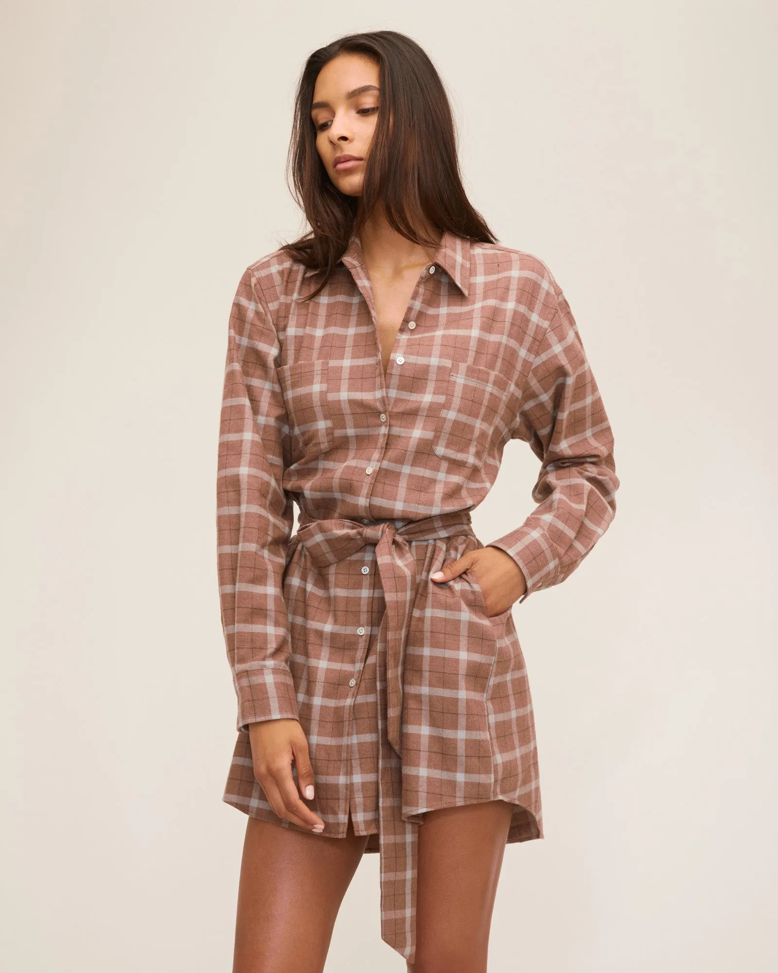 Brett Lightweight Flannel U-Back Mini Dress