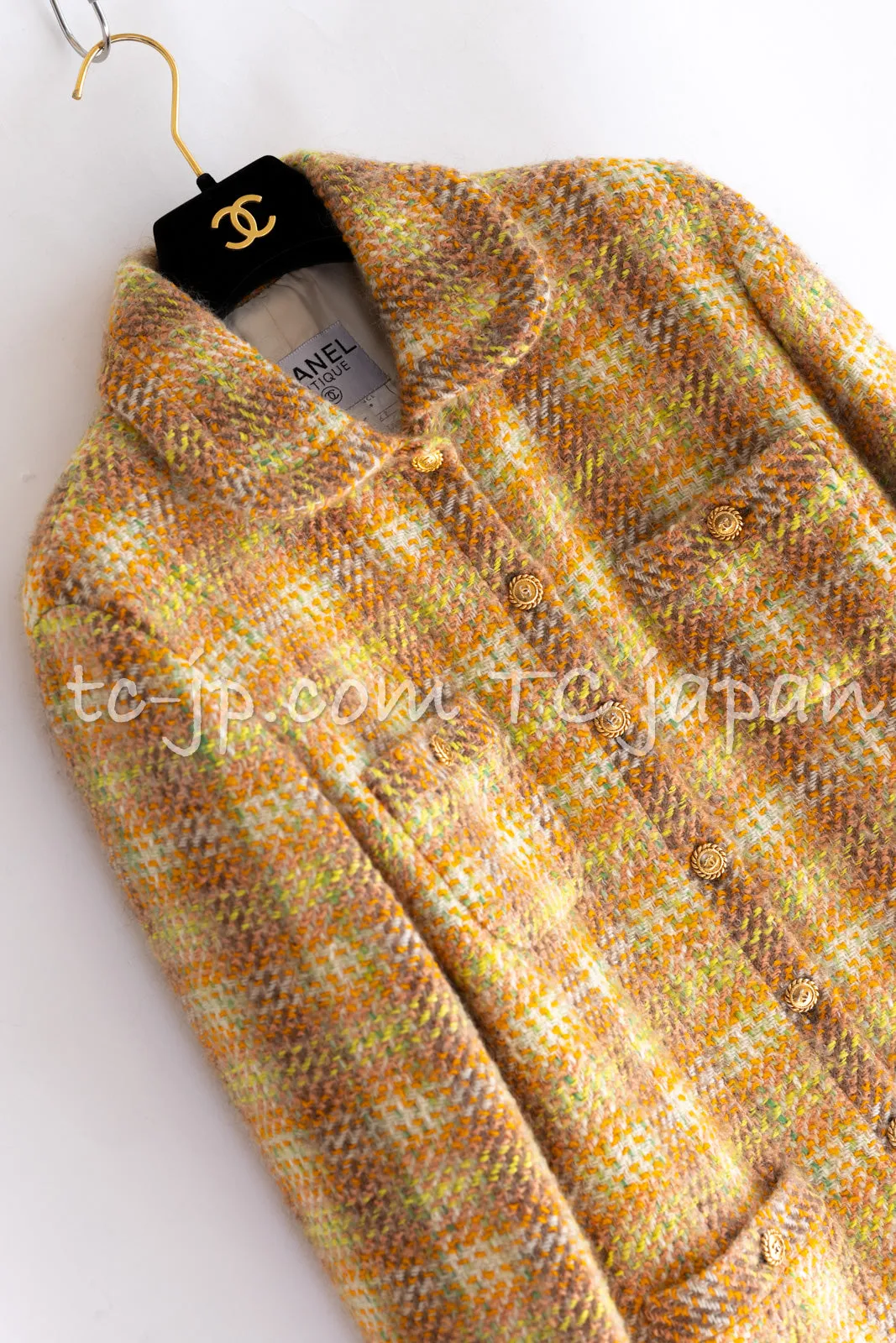 CHANEL 89A Vintage Orange Yellow Wool Tweed Jacket Coat 38 40 42 シャネル ヴィンテージ オレンジ イエロー ウール ツイード ジャケット コート 即発