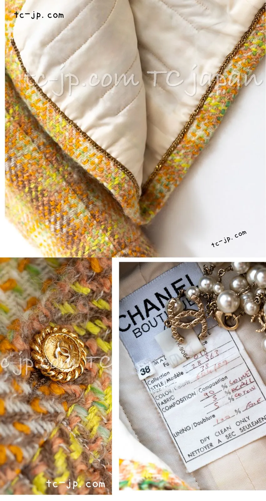 CHANEL 89A Vintage Orange Yellow Wool Tweed Jacket Coat 38 40 42 シャネル ヴィンテージ オレンジ イエロー ウール ツイード ジャケット コート 即発