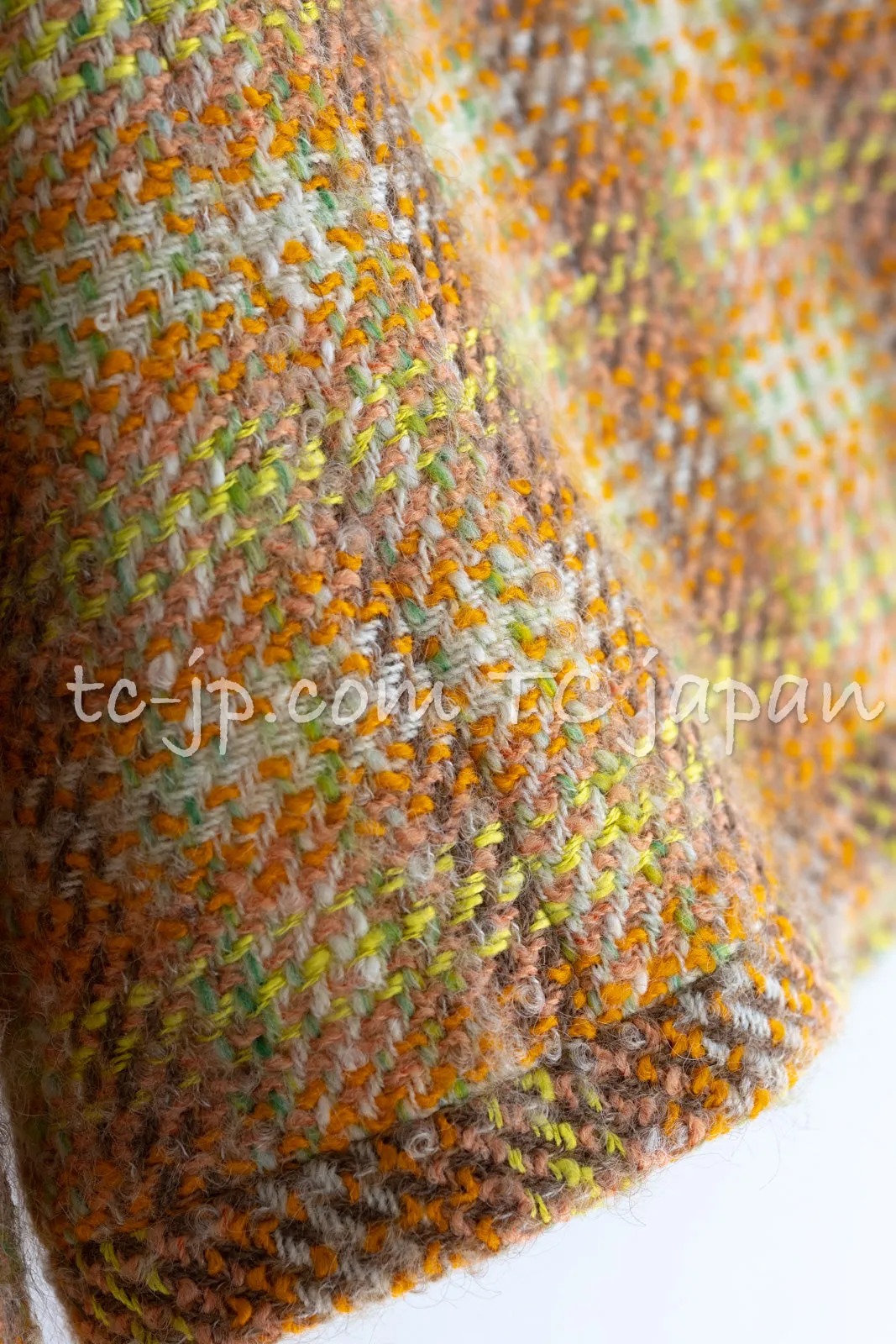 CHANEL 89A Vintage Orange Yellow Wool Tweed Jacket Coat 38 40 42 シャネル ヴィンテージ オレンジ イエロー ウール ツイード ジャケット コート 即発