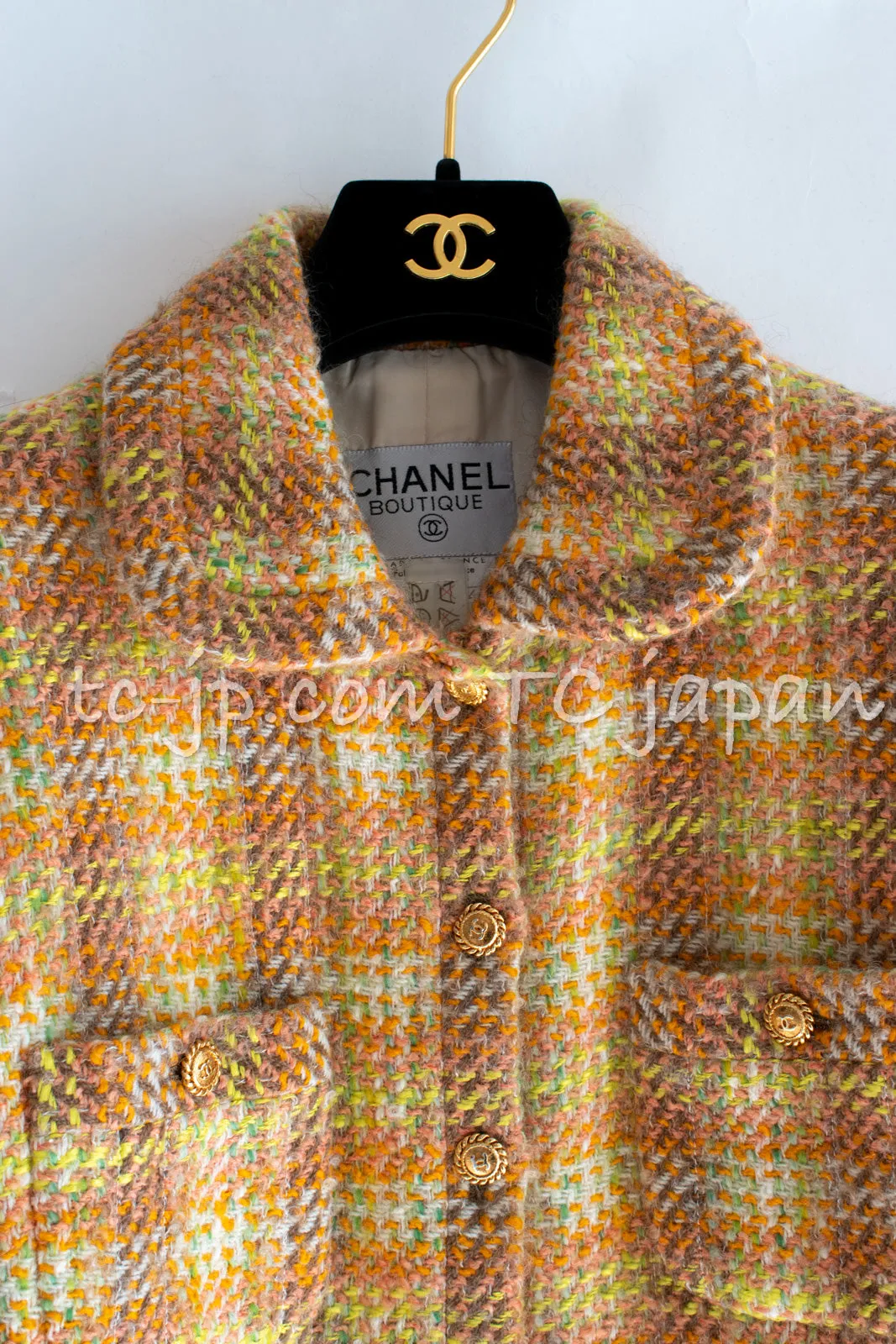 CHANEL 89A Vintage Orange Yellow Wool Tweed Jacket Coat 38 40 42 シャネル ヴィンテージ オレンジ イエロー ウール ツイード ジャケット コート 即発