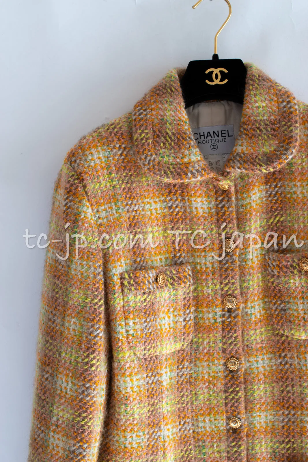 CHANEL 89A Vintage Orange Yellow Wool Tweed Jacket Coat 38 40 42 シャネル ヴィンテージ オレンジ イエロー ウール ツイード ジャケット コート 即発