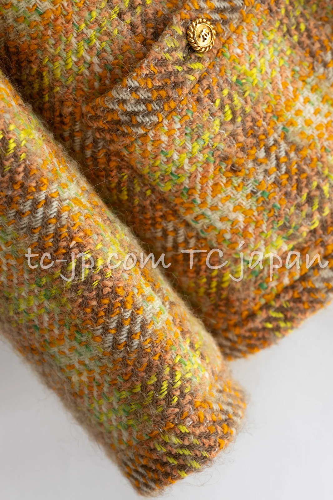 CHANEL 89A Vintage Orange Yellow Wool Tweed Jacket Coat 38 40 42 シャネル ヴィンテージ オレンジ イエロー ウール ツイード ジャケット コート 即発