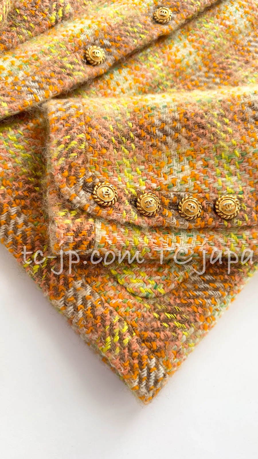 CHANEL 89A Vintage Orange Yellow Wool Tweed Jacket Coat 38 40 42 シャネル ヴィンテージ オレンジ イエロー ウール ツイード ジャケット コート 即発