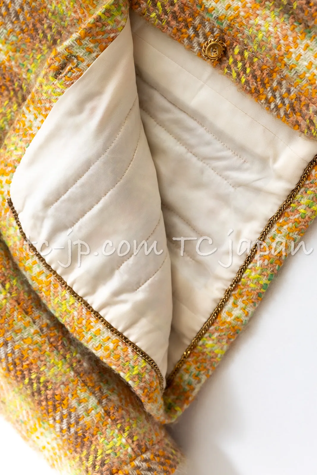 CHANEL 89A Vintage Orange Yellow Wool Tweed Jacket Coat 38 40 42 シャネル ヴィンテージ オレンジ イエロー ウール ツイード ジャケット コート 即発