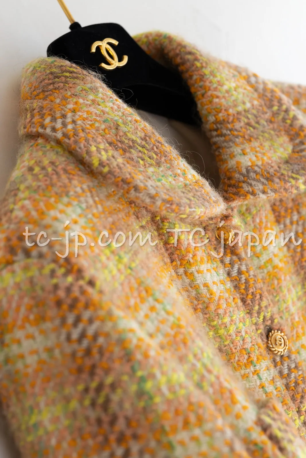 CHANEL 89A Vintage Orange Yellow Wool Tweed Jacket Coat 38 40 42 シャネル ヴィンテージ オレンジ イエロー ウール ツイード ジャケット コート 即発