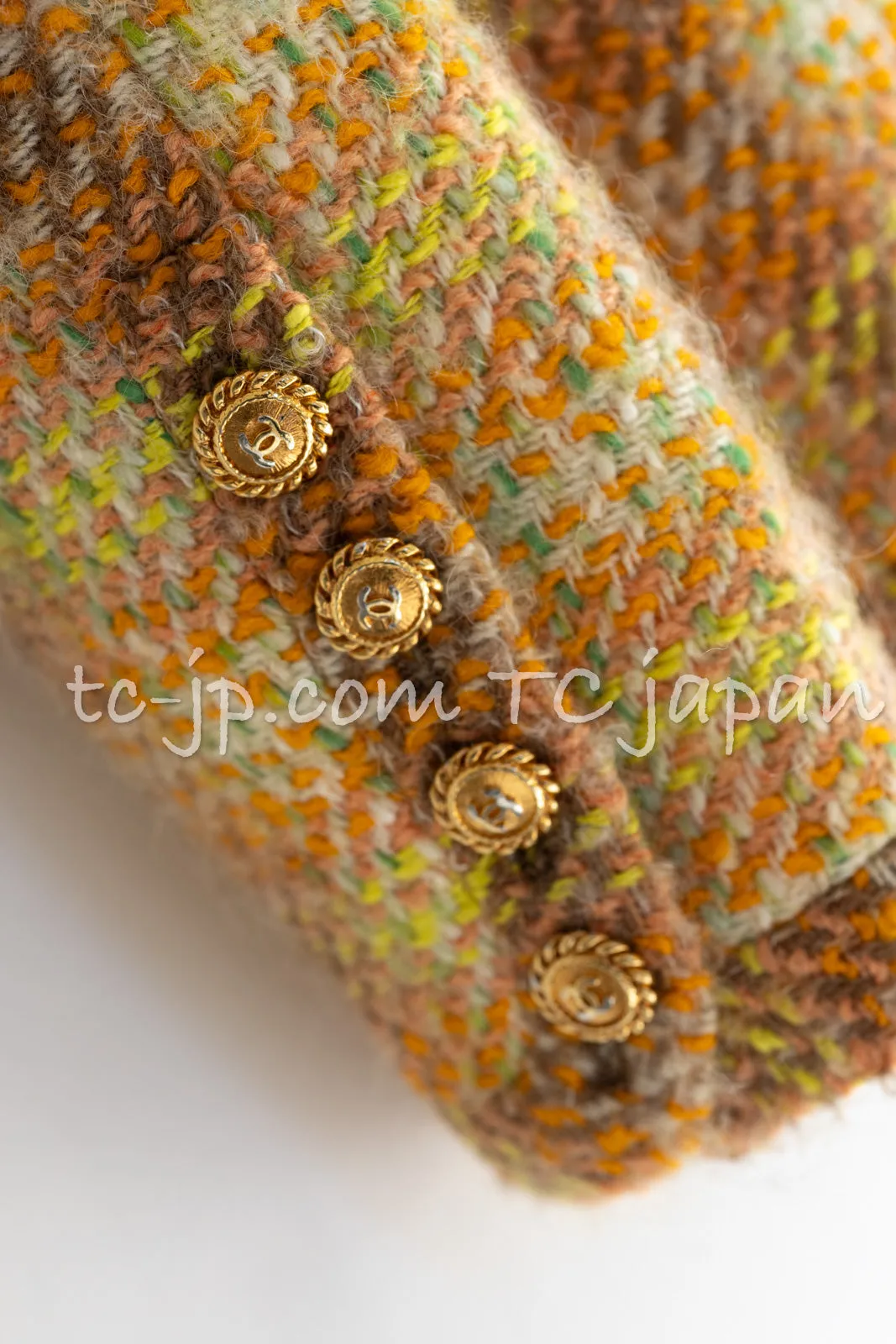 CHANEL 89A Vintage Orange Yellow Wool Tweed Jacket Coat 38 40 42 シャネル ヴィンテージ オレンジ イエロー ウール ツイード ジャケット コート 即発