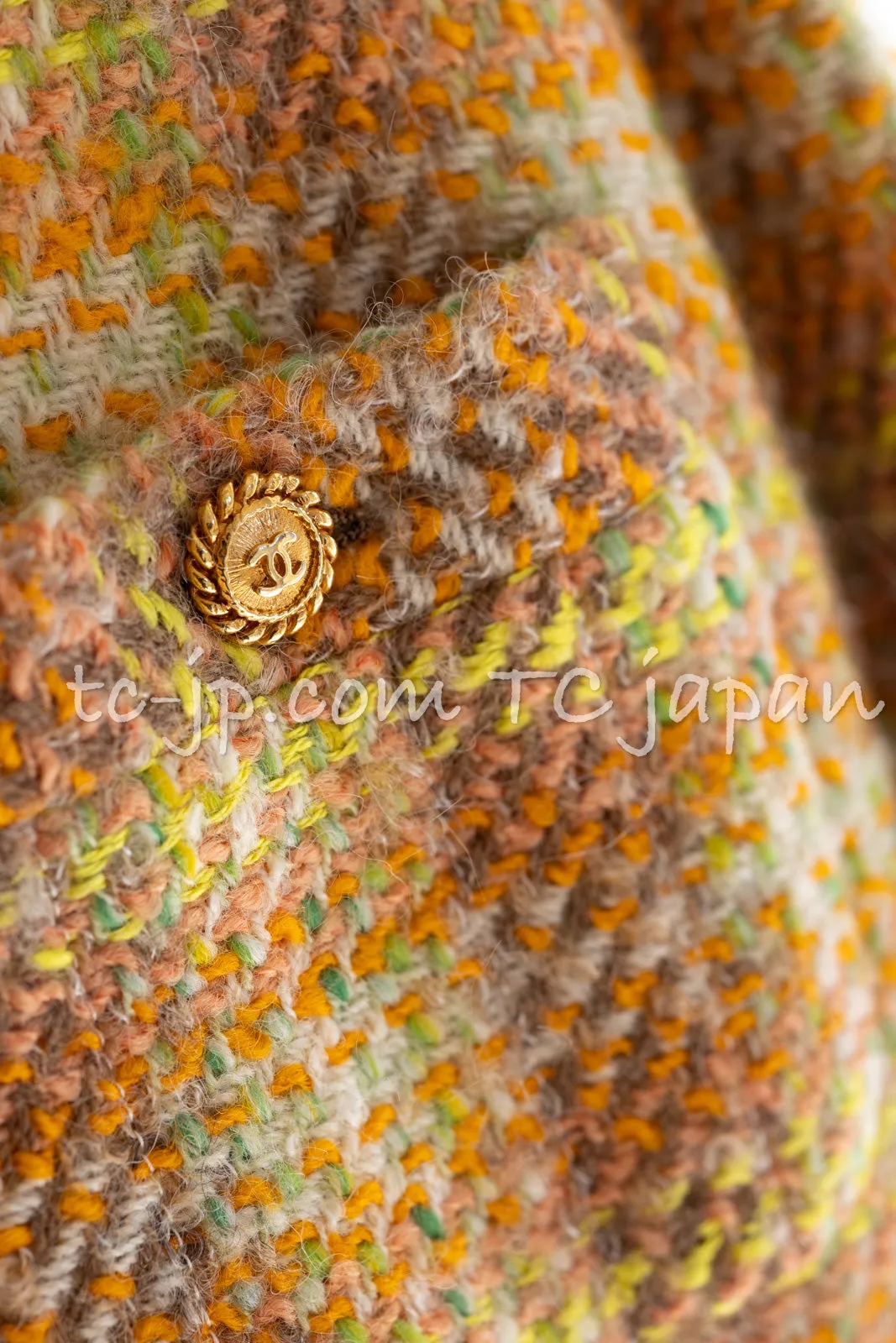 CHANEL 89A Vintage Orange Yellow Wool Tweed Jacket Coat 38 40 42 シャネル ヴィンテージ オレンジ イエロー ウール ツイード ジャケット コート 即発