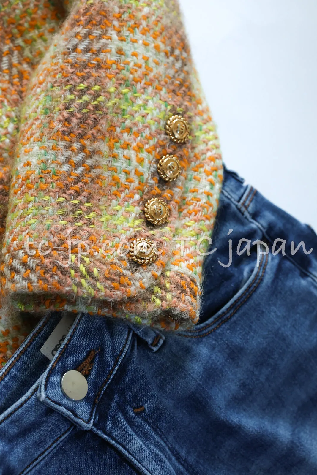 CHANEL 89A Vintage Orange Yellow Wool Tweed Jacket Coat 38 40 42 シャネル ヴィンテージ オレンジ イエロー ウール ツイード ジャケット コート 即発
