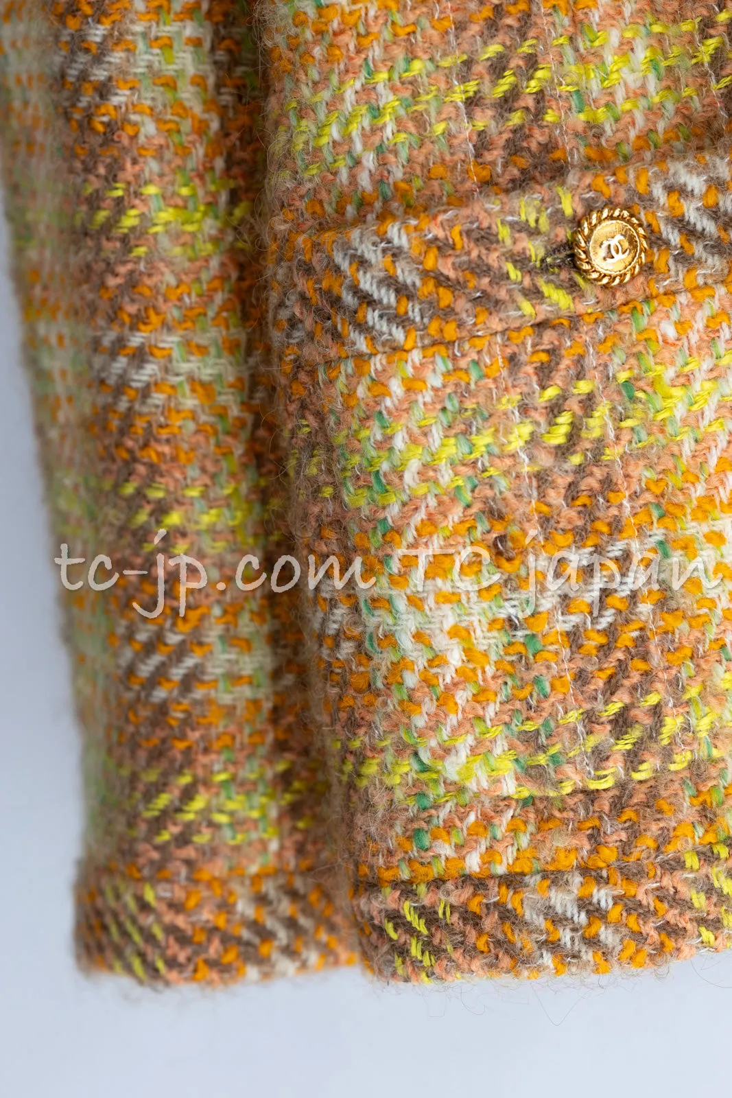 CHANEL 89A Vintage Orange Yellow Wool Tweed Jacket Coat 38 40 42 シャネル ヴィンテージ オレンジ イエロー ウール ツイード ジャケット コート 即発