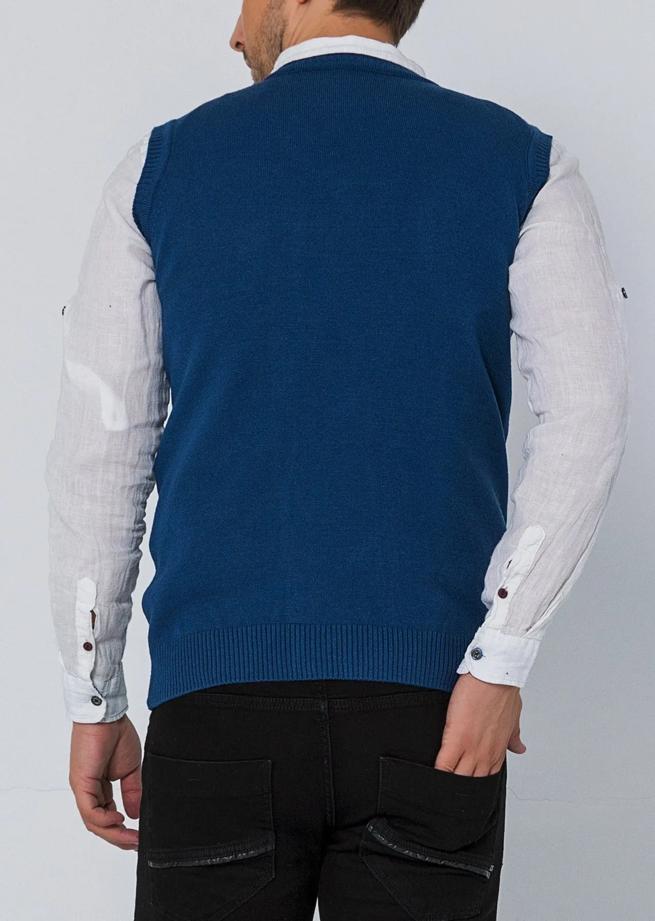 Classic V-Neck Knitted Vest - Indigo