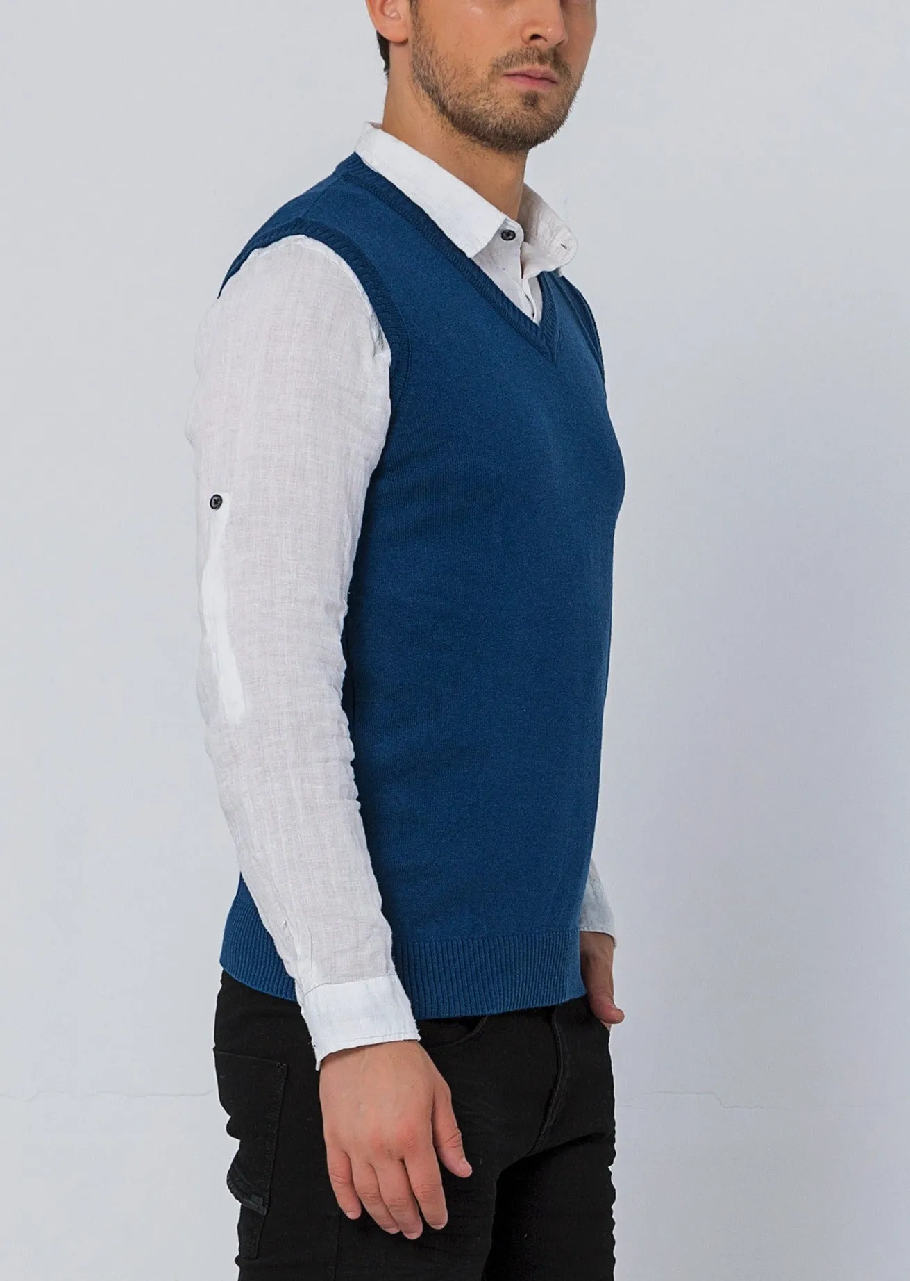 Classic V-Neck Knitted Vest - Indigo