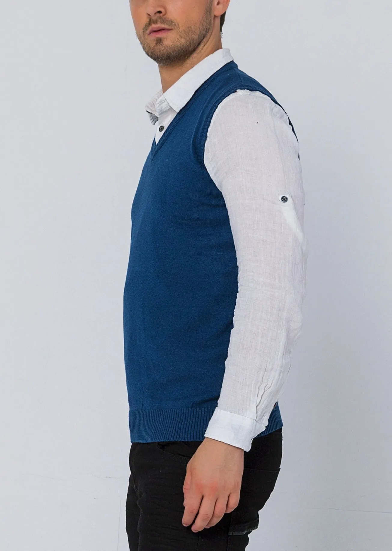 Classic V-Neck Knitted Vest - Indigo