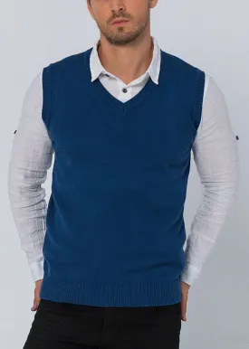 Classic V-Neck Knitted Vest - Indigo