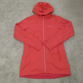 Columbia Jacket Women Small Orange Quilted Full Zip Rain Coat Hooded Swoosh Logo