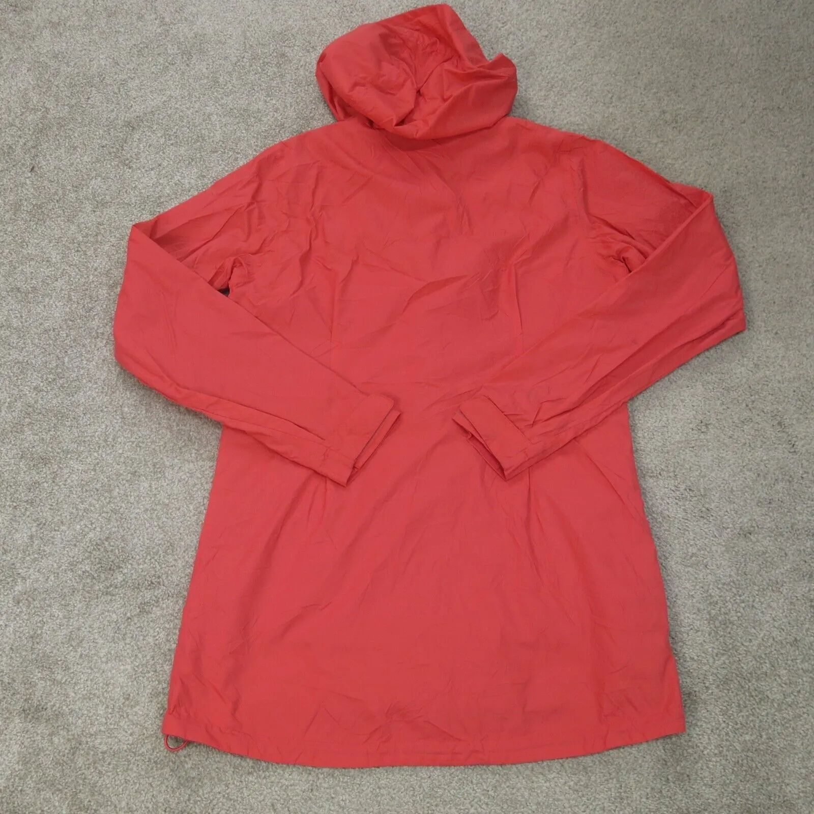 Columbia Jacket Women Small Orange Quilted Full Zip Rain Coat Hooded Swoosh Logo