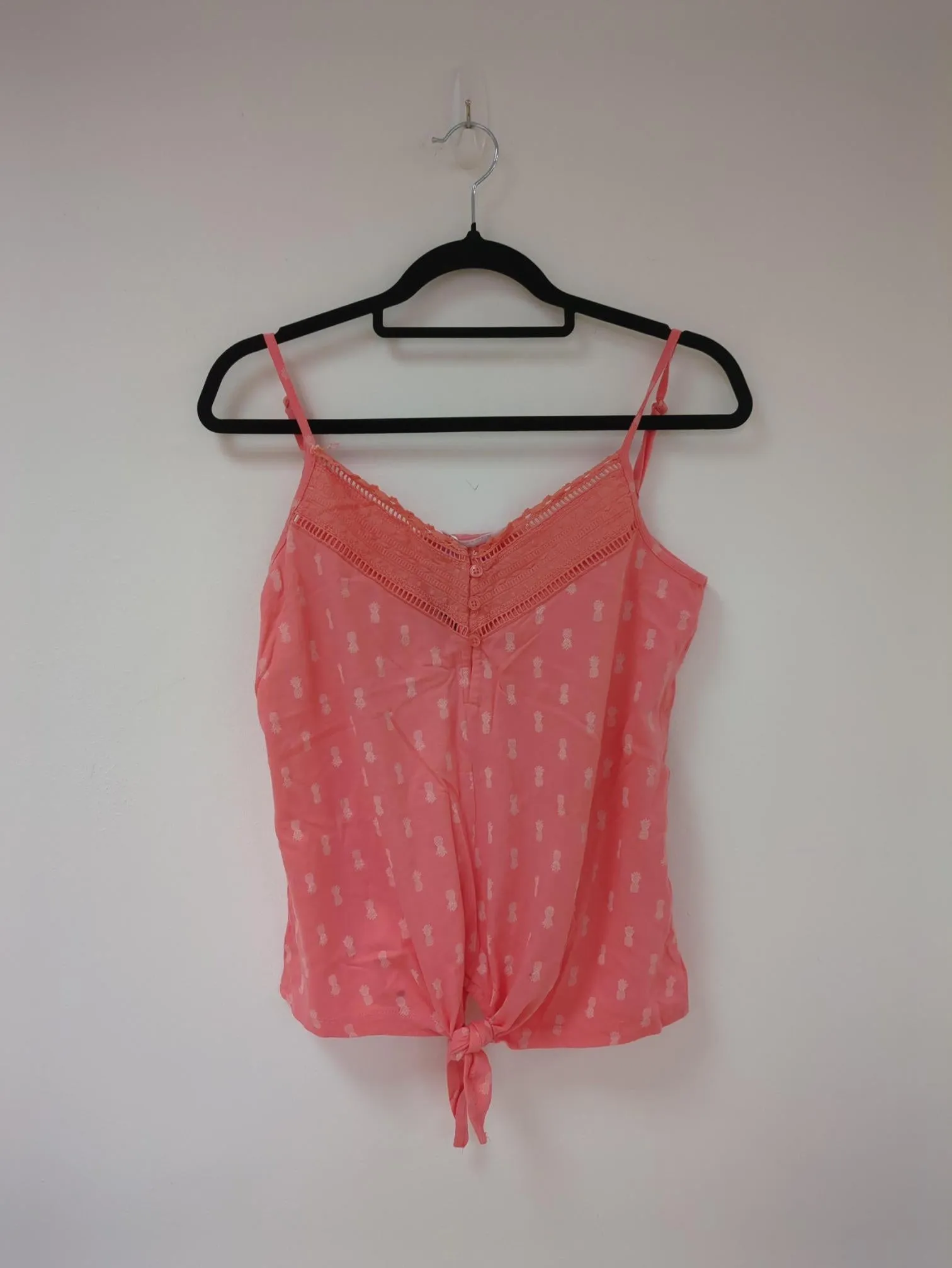 Coral pink pineapple cami top, Loststock, Size 12, M (Cotton)