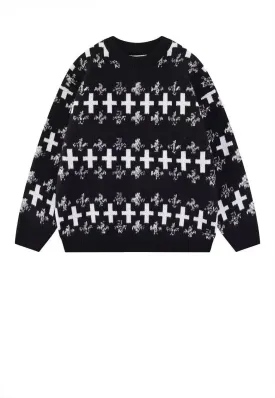 Cross sweater knitted Gothic jumper grunge top in black
