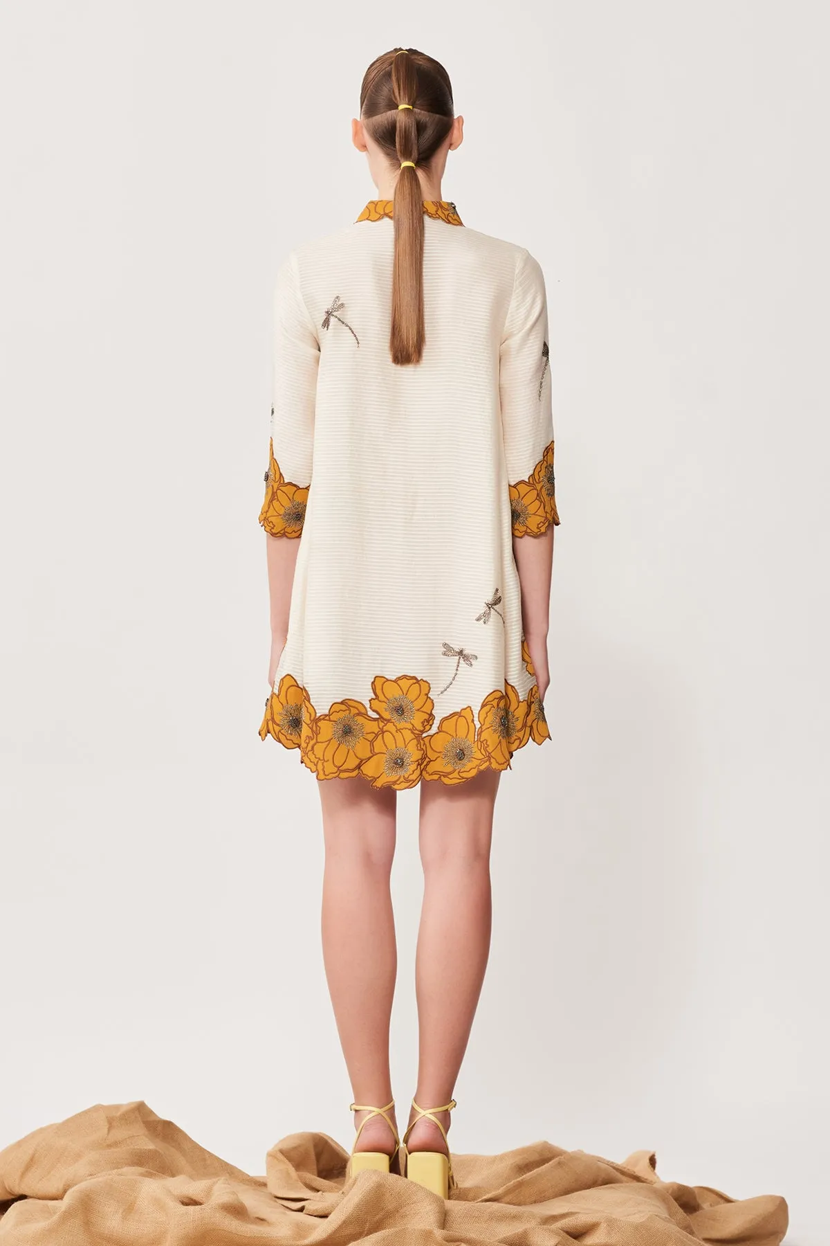 Cutwork Flower and Dragonfly Side Triangle Shirt Dress
