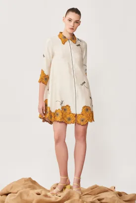 Cutwork Flower and Dragonfly Side Triangle Shirt Dress