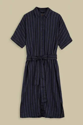 Dione Dress | Blue Linen Stripe