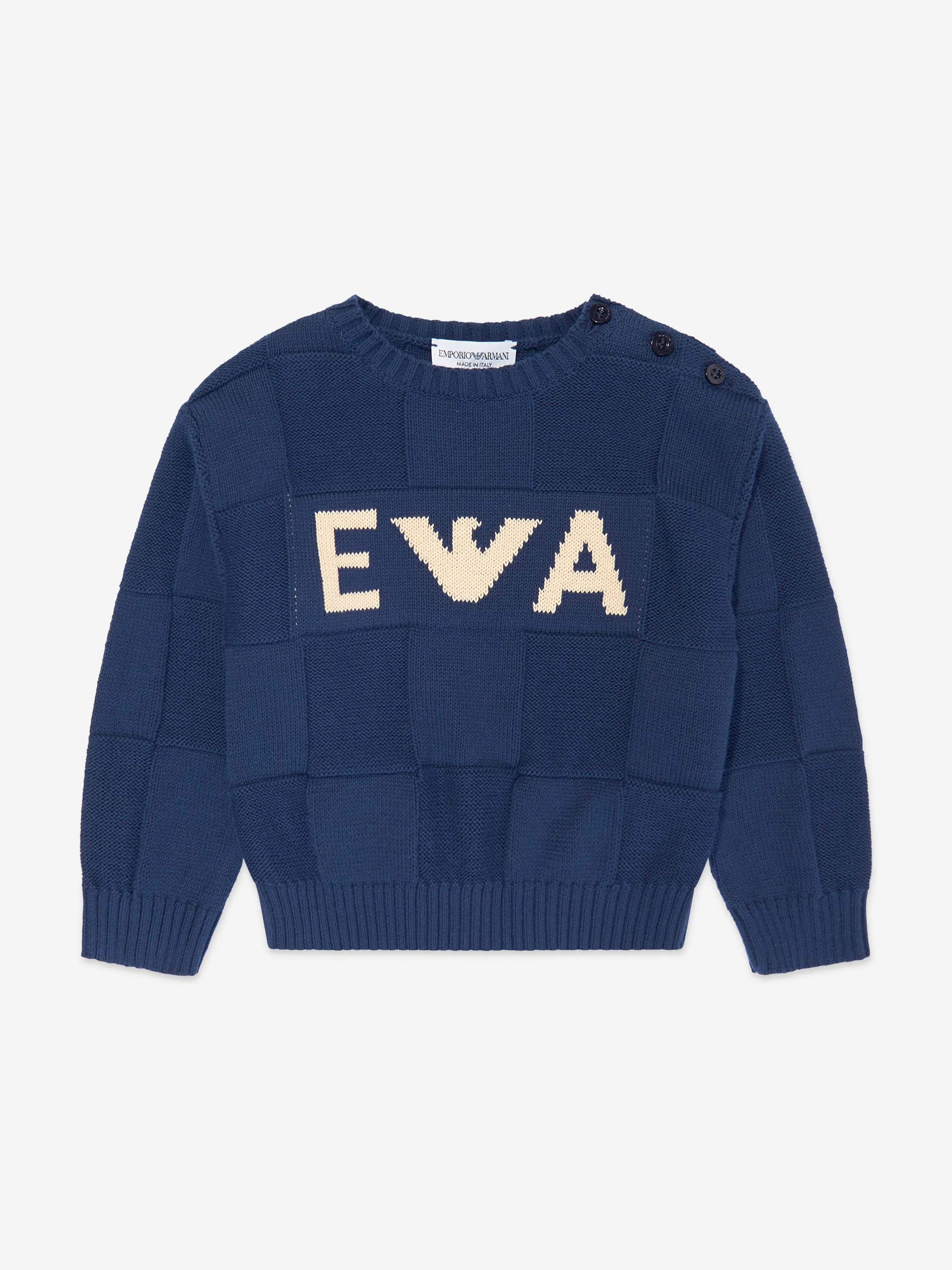 Emporio Armani Baby Boys Knitted Logo Jumper in Navy