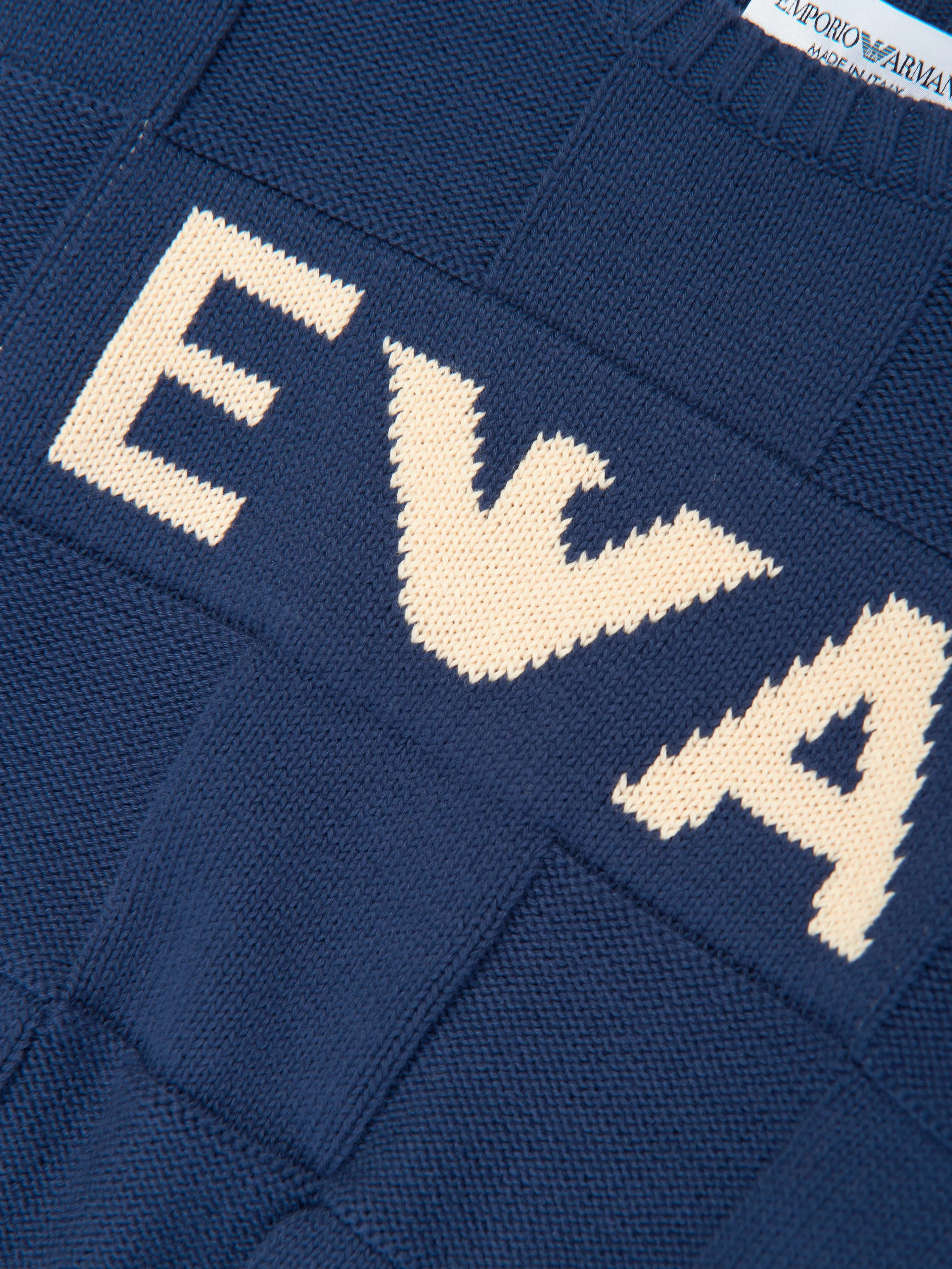 Emporio Armani Baby Boys Knitted Logo Jumper in Navy