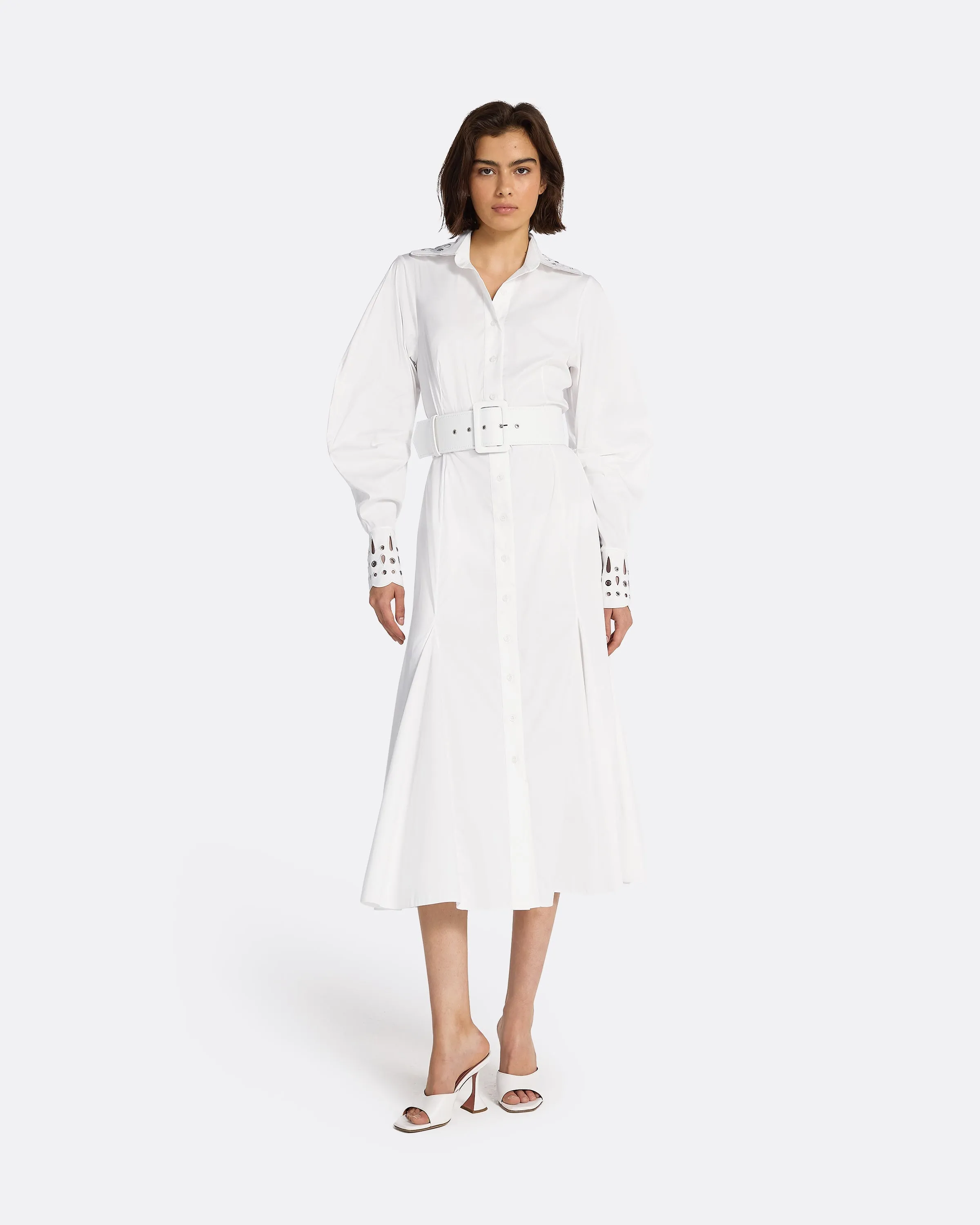 Evie Ivory Cotton & Silver Midi Dress