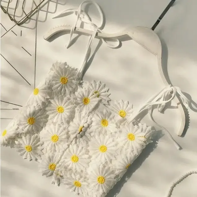 Floral Spaghetti Strap Lace Crop Tops