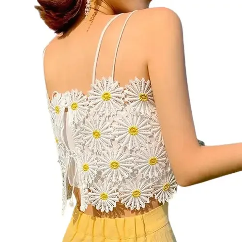 Floral Spaghetti Strap Lace Crop Tops