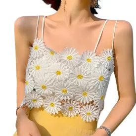 Floral Spaghetti Strap Lace Crop Tops