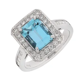 'Gelato' Emerald Cut Aquamarine & Diamond Ring   WPR88