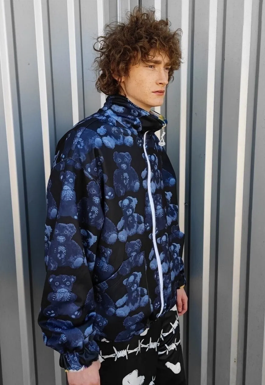 Geometric floral jacket handmade reversible fleece coat