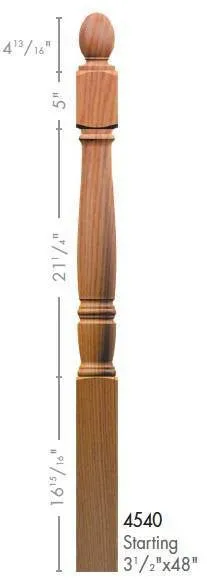 Georgia 3-1/2" x 48" 4540 Turned Newel w/Plain Pineapple Top (4540, 4540F, 4540T)
