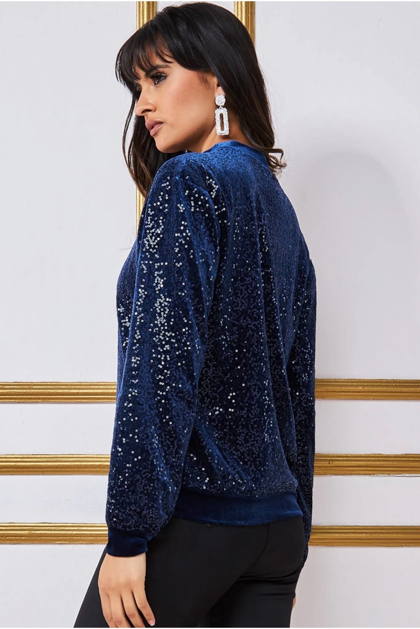 Goddiva Patterned Sequin Embroidered Velvet Jumper
